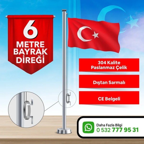 6 Metre Paslanmaz Krom Ekonomik Bayrak Direği