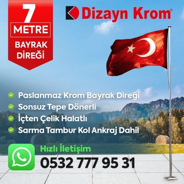 7 Metre Paslanmaz Krom Profesyonel Bayrak Direği